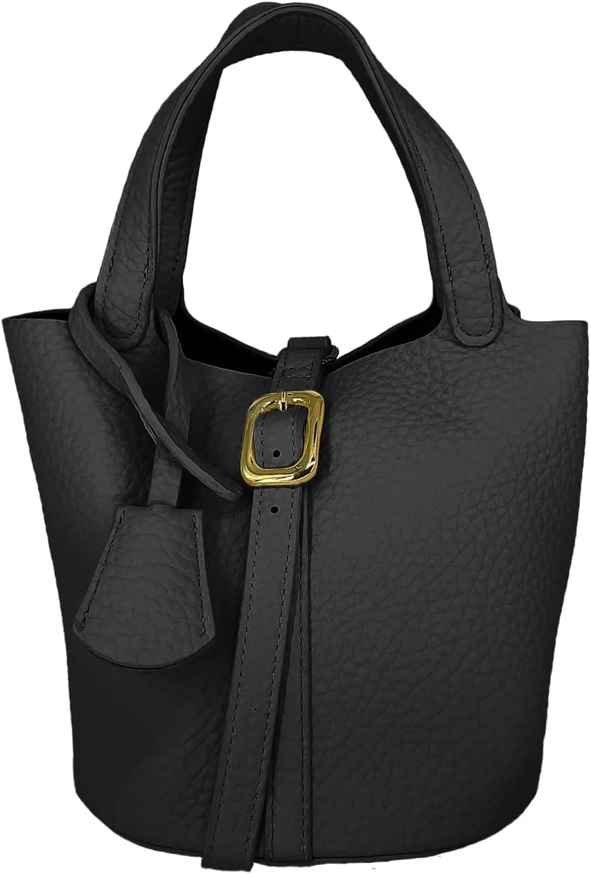 Woven Bucket Bag for Women, Boho Vegan Leather Crossbody Bag with Adjustable Strap
