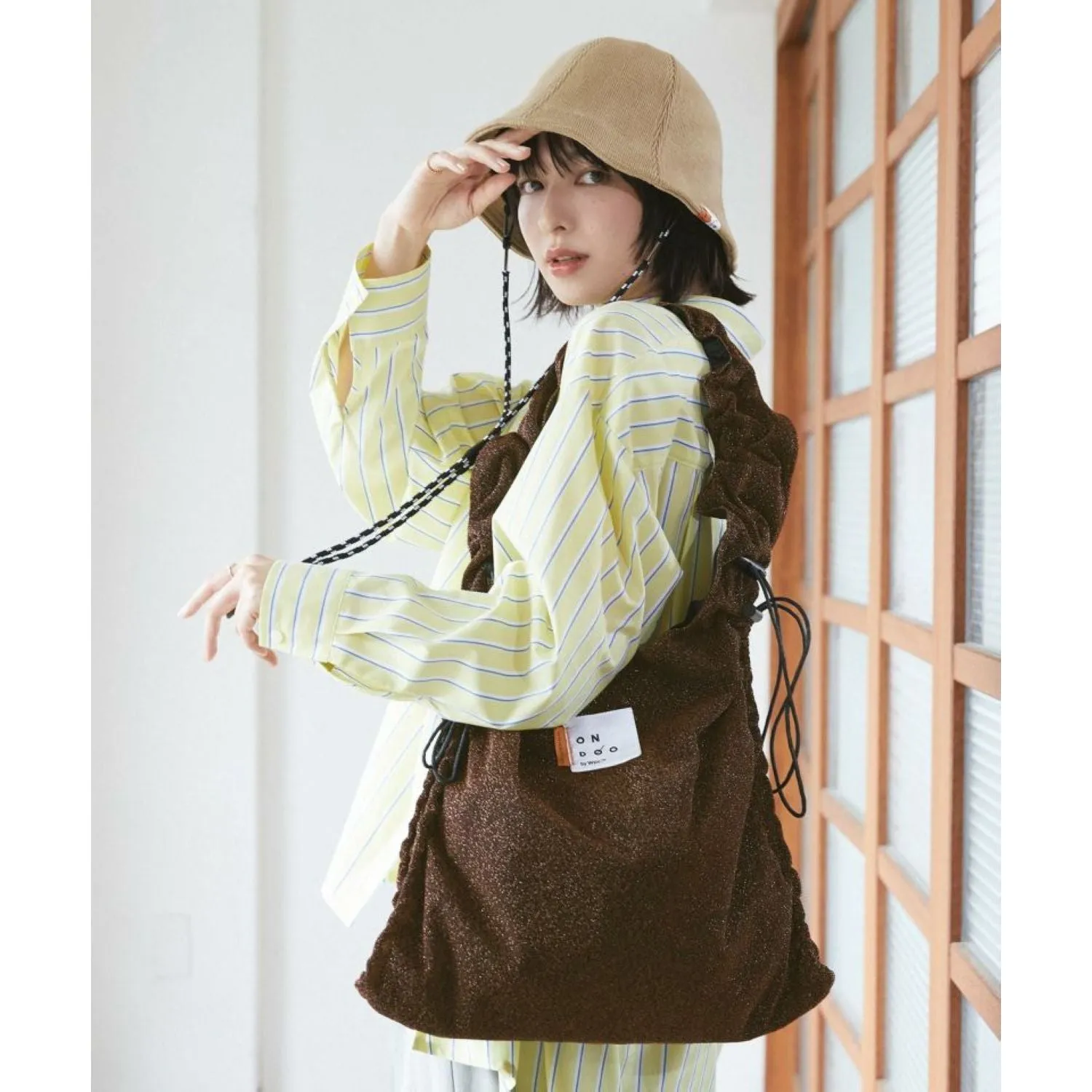 WPC Ondoo Shirring Drawstring Tote Bag (Black)