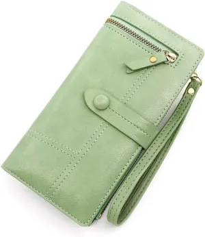 Wristlet Strap Clutch Purse Long Fold-over Credit Holder Wallet Leather Wallet for Women