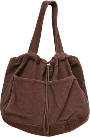 WYCY Corduroy Tote Bag for Women, Large Capacity Corduroy Bag Work Drawstring Bags with Inner Pocket Office Tote Handbag