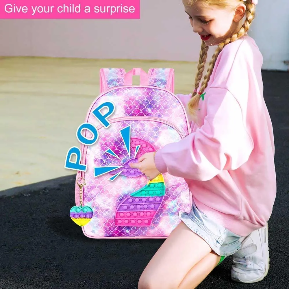 WZLVO Kids Backpack for Girls,Unicorn Mermaid Prechool Elementary Kindergarten School Bookbag and Lunch Box