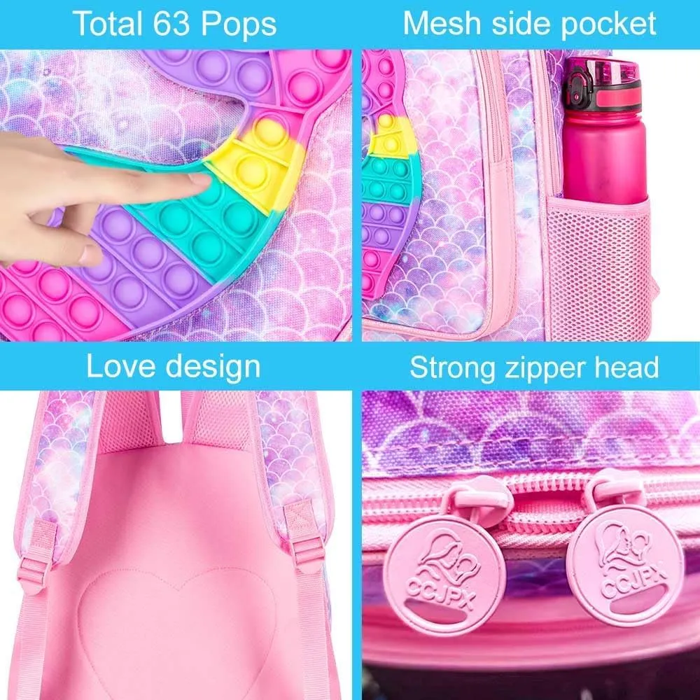 WZLVO Kids Backpack for Girls,Unicorn Mermaid Prechool Elementary Kindergarten School Bookbag and Lunch Box