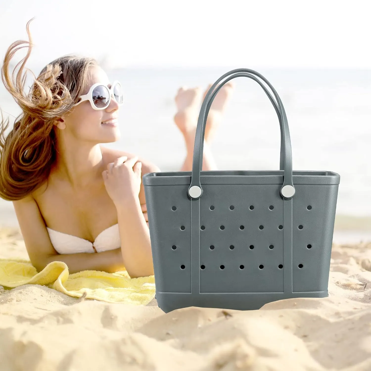 X Large Beach Bag, Oversized Rubber Beach Bag, Washable Open Tote Bag Durable Tote Travel Bags