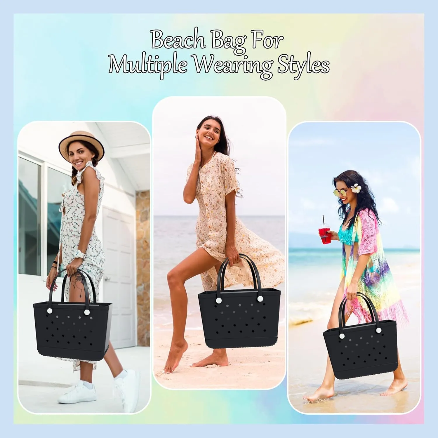 X-Large Rubber Beach Bag Tote Bag with Waterproof Zipper Inner Bag, Washable Durable Tote Bag Storage bags