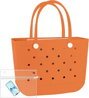X-Large Rubber Tote Bag Waterproof Beach Washable Handbag Storage Bags Durable Modern Travel SportsTote Bag (Orange, X-Large)