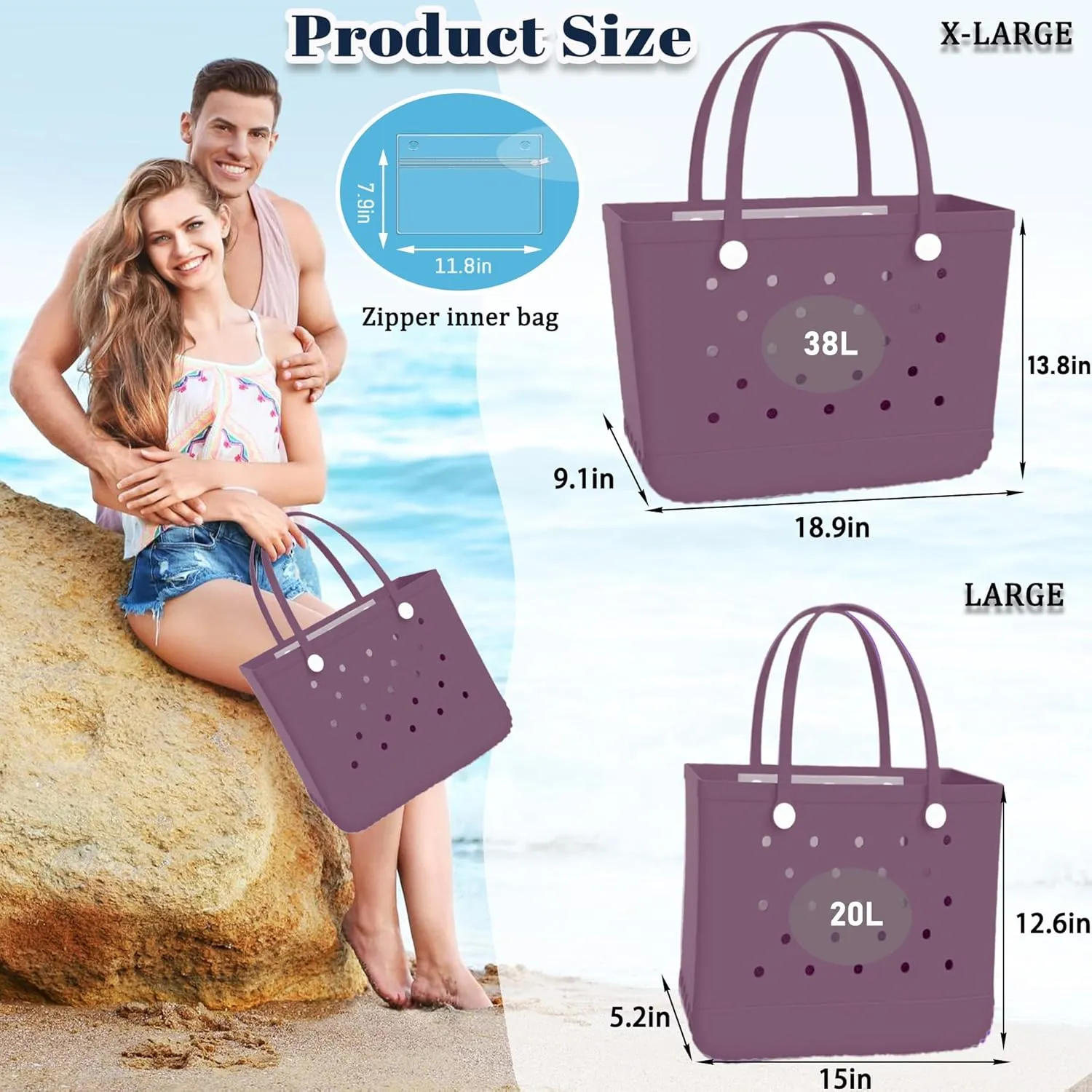 X-Large Rubber Tote Bag Waterproof Beach Washable Handbag Storage Bags Durable Modern Travel SportsTote Bag