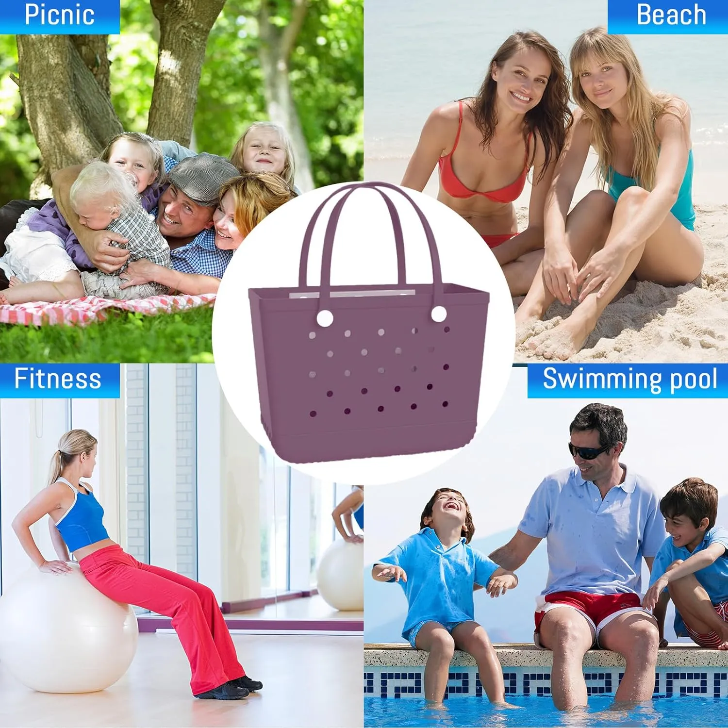 X-Large Rubber Tote Bag Waterproof Beach Washable Handbag Storage Bags Durable Modern Travel SportsTote Bag