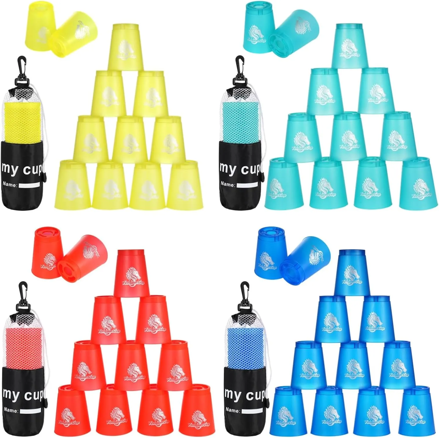 yeesport 48 PCS Sport Stacking Cups, Speed Training Game for Challenge Competition, Plastic Stacking Cups, Classic Family Game for Youth and Adults, Red Blue Green Yellow