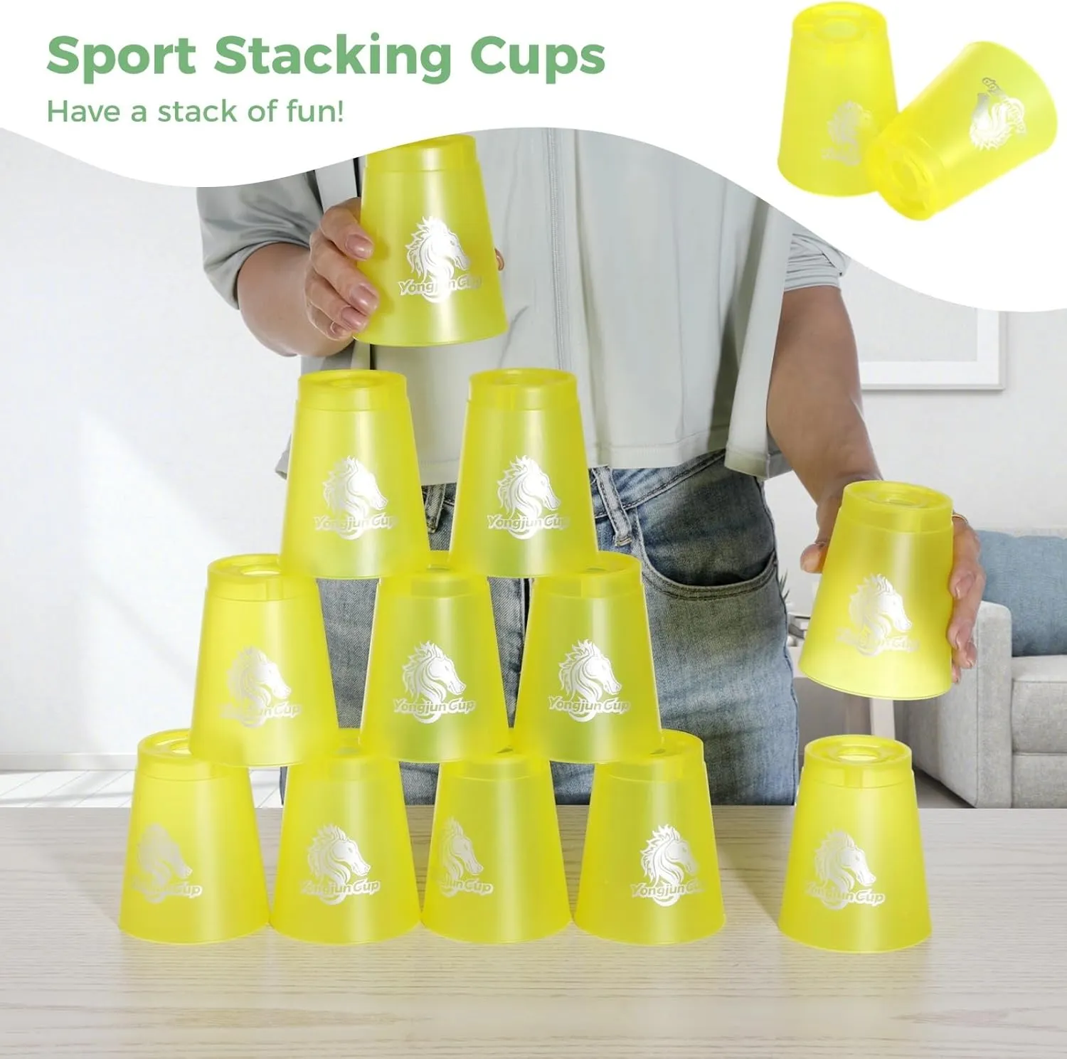 yeesport 48 PCS Sport Stacking Cups, Speed Training Game for Challenge Competition, Plastic Stacking Cups, Classic Family Game for Youth and Adults, Red Blue Green Yellow