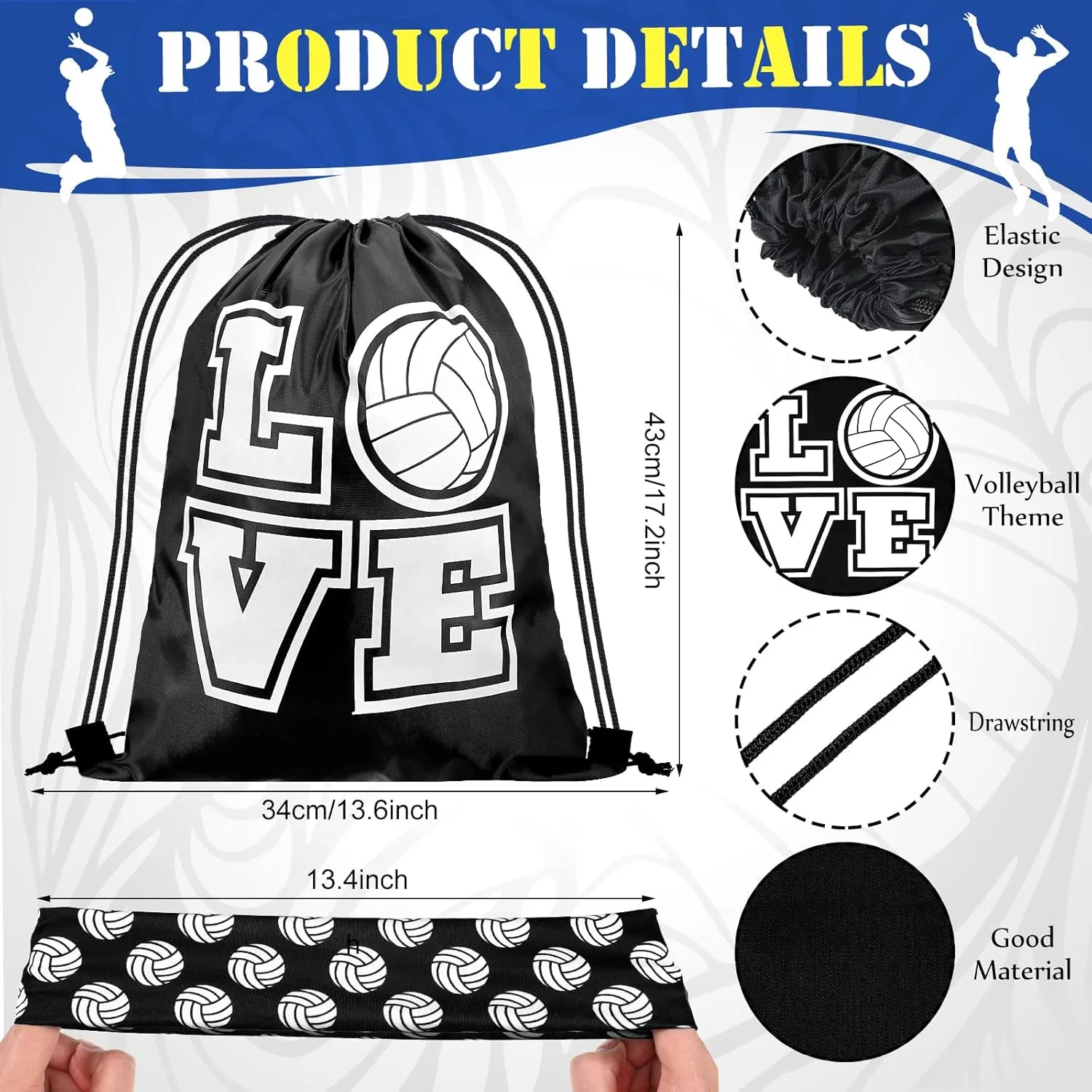 Yinder 4 Pcs Volleyball Accessories Include Knee Pads ,Arm Sleeves , Drawstring Bag,Softball Headbands for Women Volleyball Training Dance