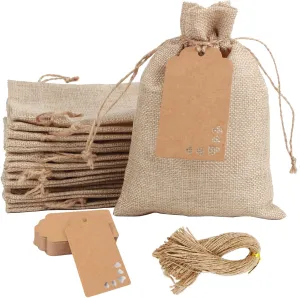 YUKUNTANG 20 Pcs 6.7''x9'' Burlap Bags, Wedding Party Jewelry Favor Gift Candy Bag Drawstring Pouch Burlap Sacks with DIY Tags for Halloween Thanksgiving Christmas Arts Crafts Presents Snacks (6.7''x9''-DIY TAG)