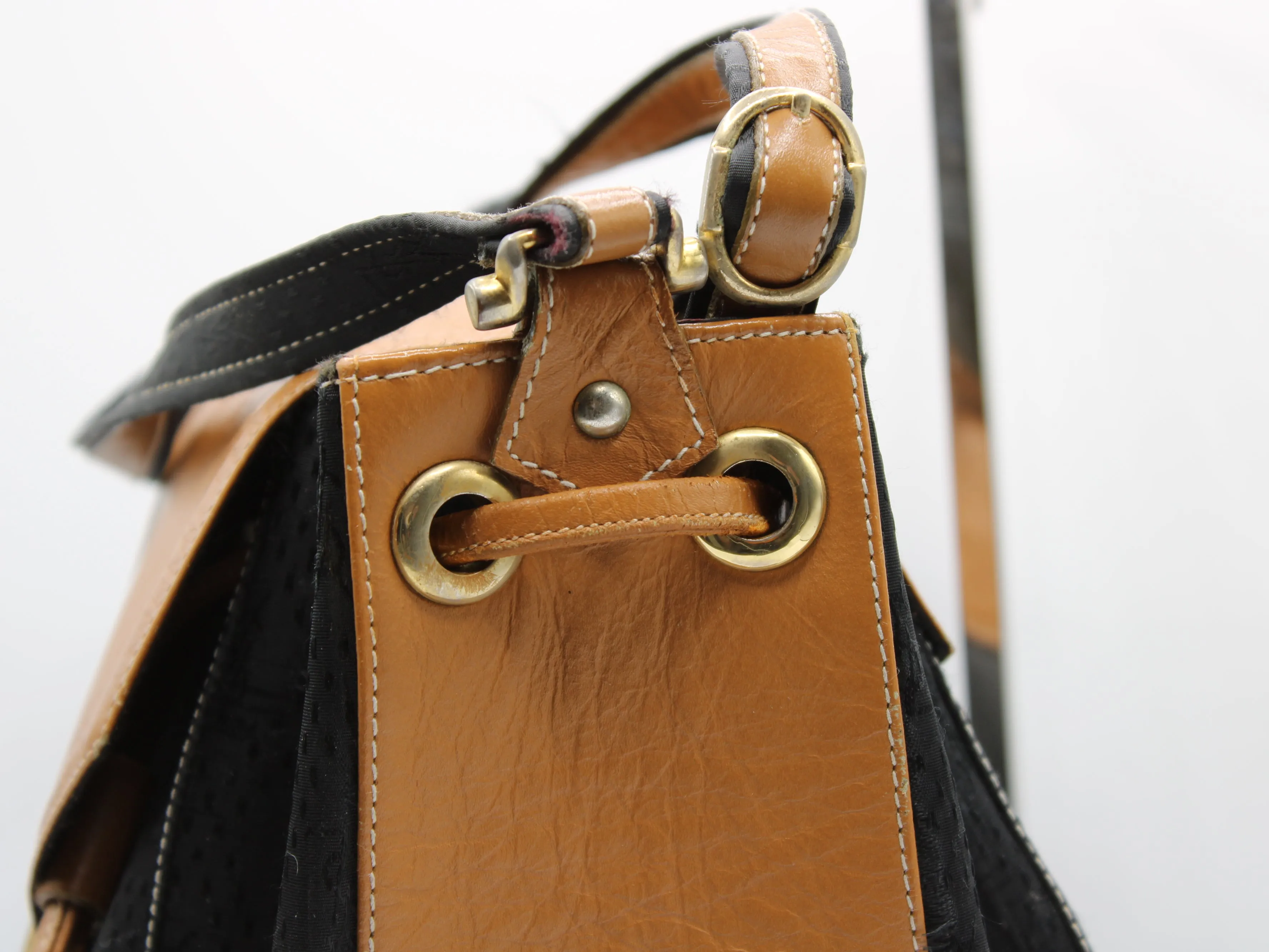 Yves Saint Laurent Bag Drawstring Tote YSL Logo Canvas Leather Tassel Vintage