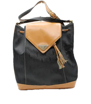 Yves Saint Laurent Bag Drawstring Tote YSL Logo Canvas Leather Tassel Vintage